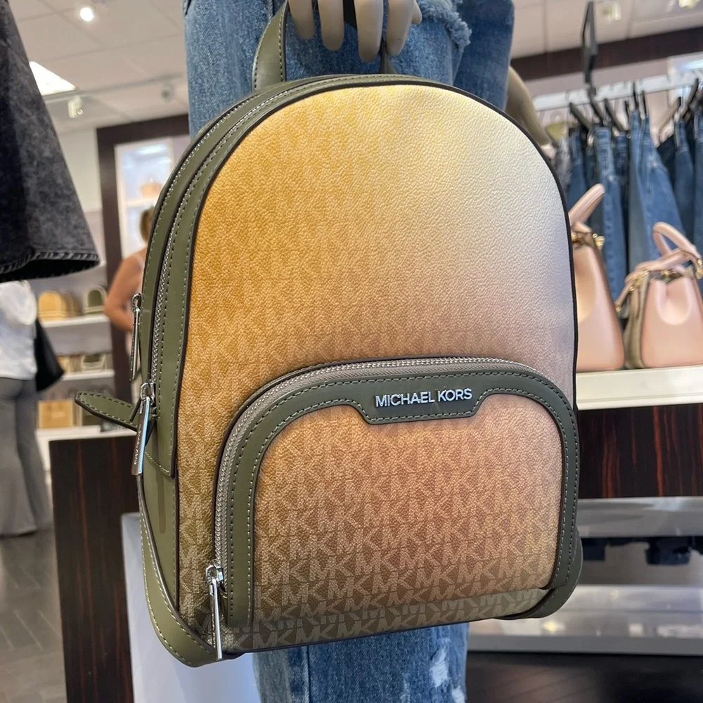 MICHAEL KORS Jaycee Medium Ombré Signature Logo Backpack Olive Combo  NWT